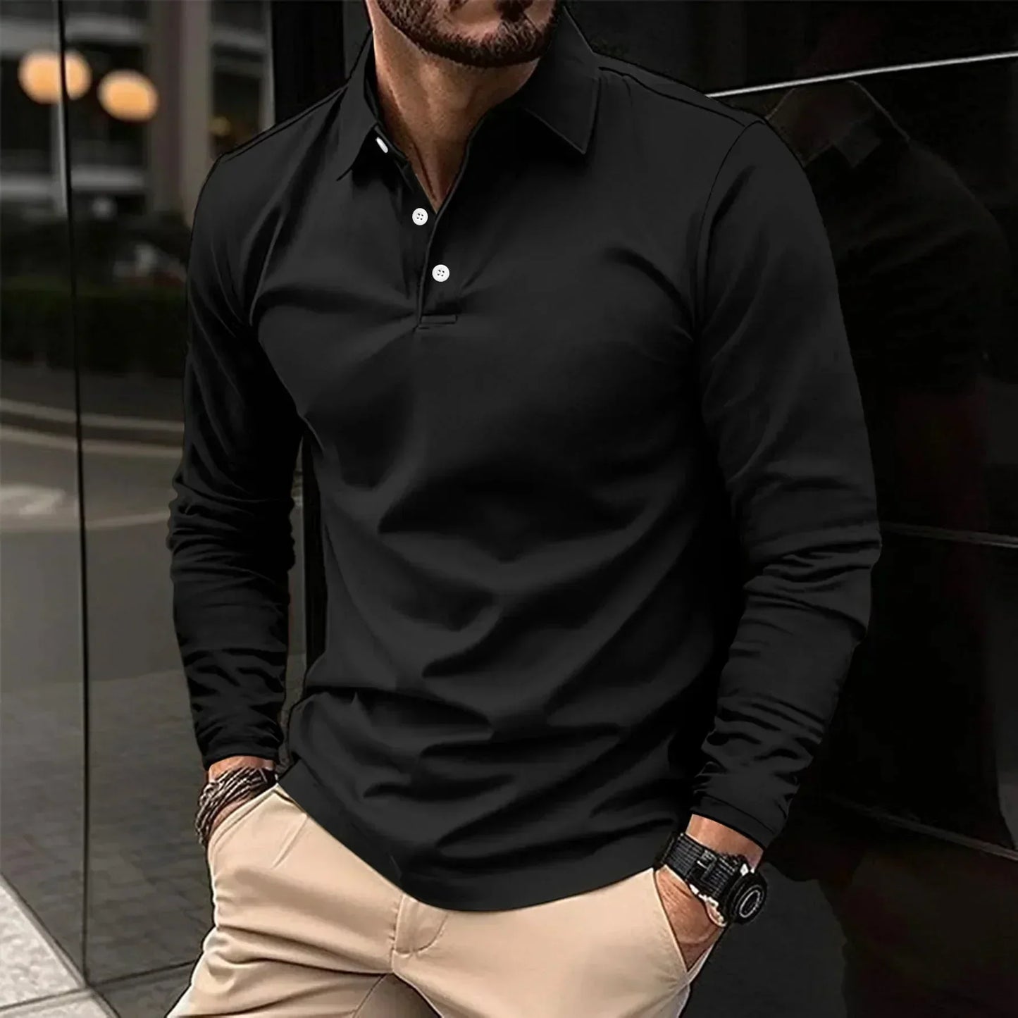 Sem - Klassieke Polo Heren Longsleeve met Kraag en Knoopsluiting
