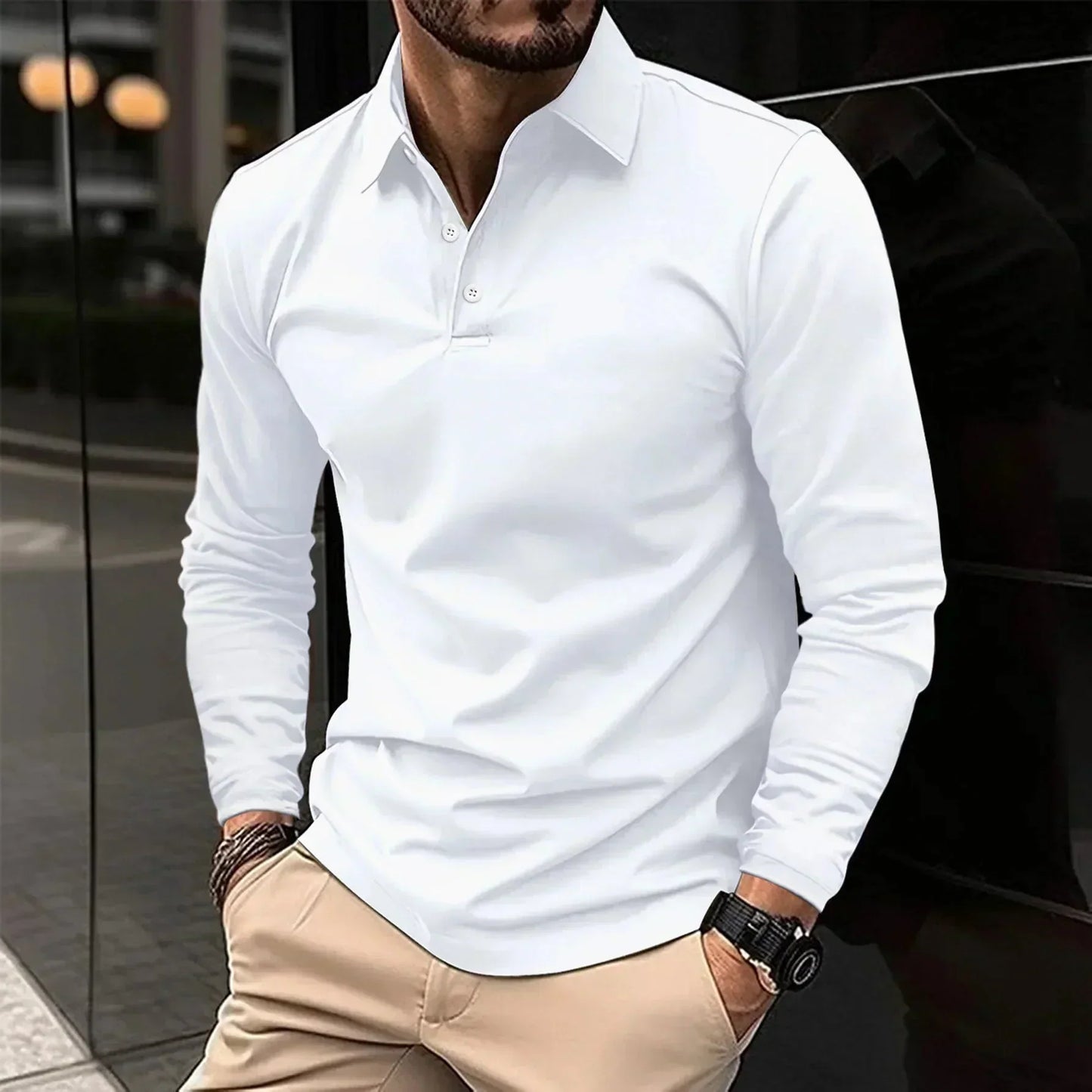 Sem - Klassieke Polo Heren Longsleeve met Kraag en Knoopsluiting