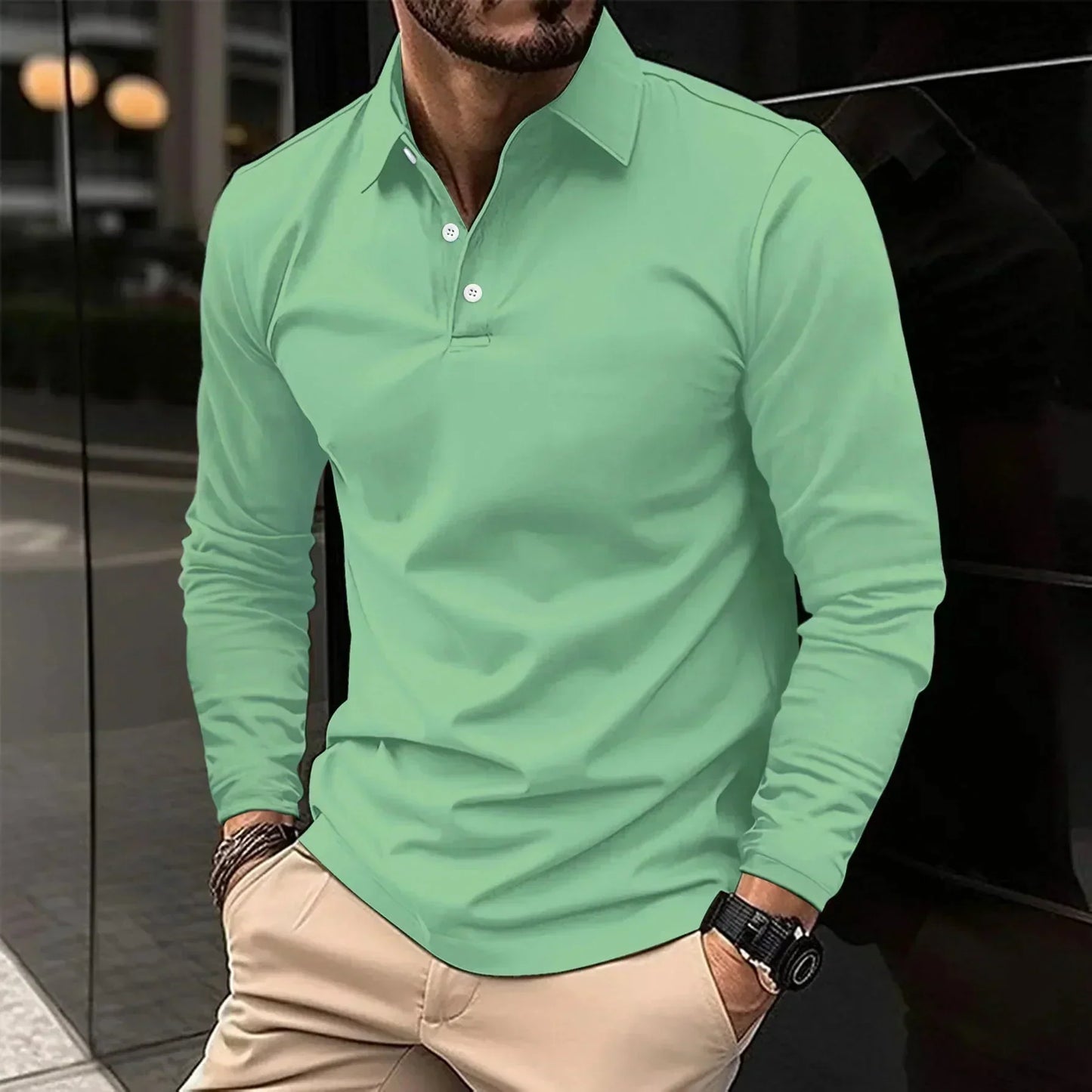 Sem - Klassieke Polo Heren Longsleeve met Kraag en Knoopsluiting