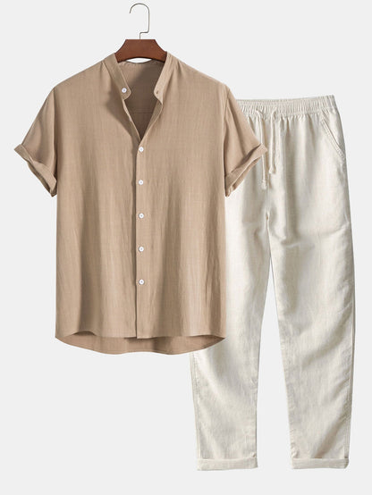 Sem - Stoere Linnen Zomer Set Heren met Korte Mouw Overhemd en Broek