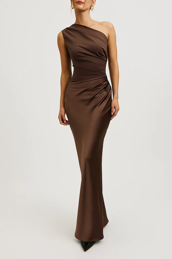 Maxi Jurk Dames - One Shoulder en Strakke Pasvorm | Geplooide Taille