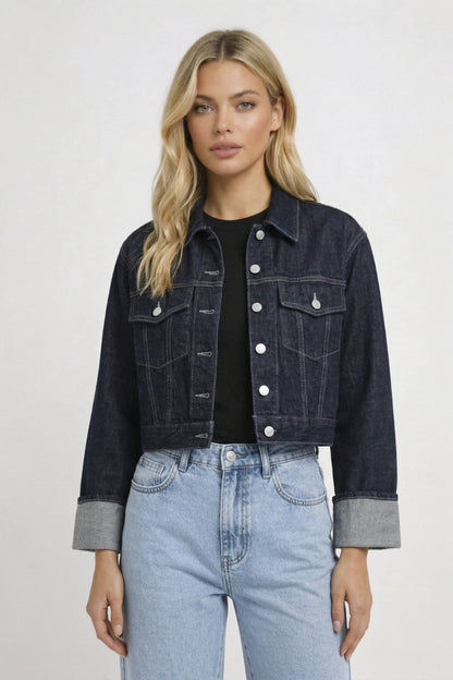 Spijkerjasje Dames - Cropped Fit met Omgeslagen Mouwen | Casual