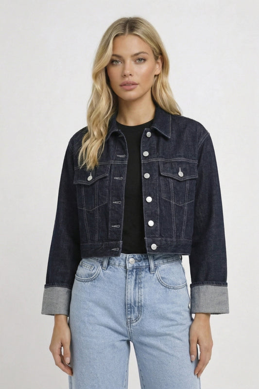 Spijkerjasje Dames - Cropped Fit met Omgeslagen Mouwen | Casual