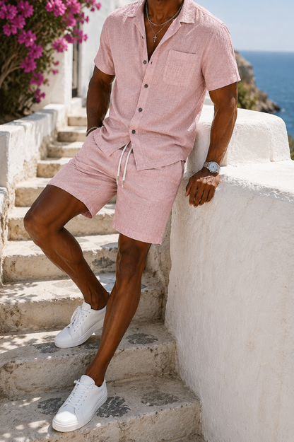 Stijn - Boho Heren Linnen Zomerset met Knoopsluiting en Borstzak