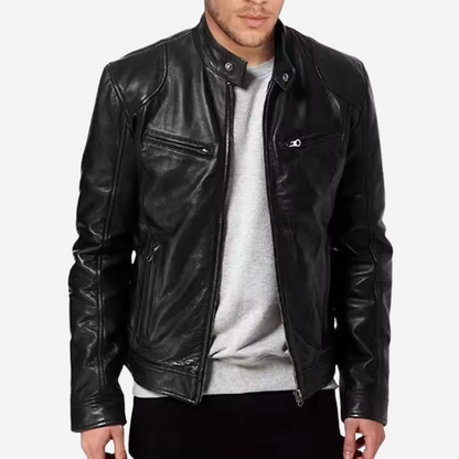 Stijn - Heren Biker Jack Leren Stijl met Ritssluiting en Opstaande Kraag