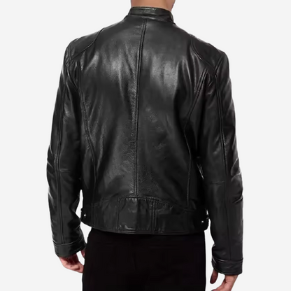 Stijn - Heren Biker Jack Leren Stijl met Ritssluiting en Opstaande Kraag