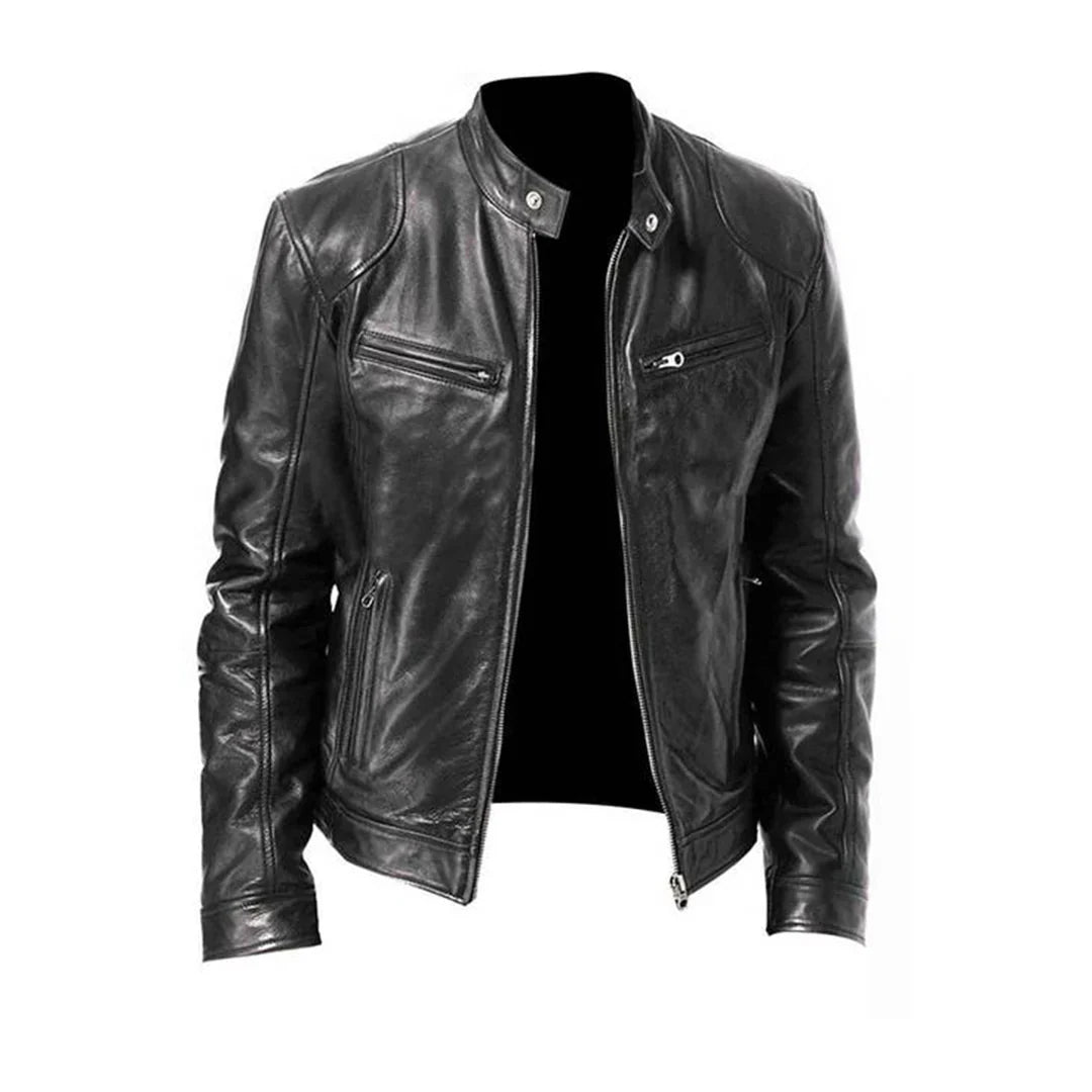 Stijn - Heren Biker Jack Leren Stijl met Ritssluiting en Opstaande Kraag