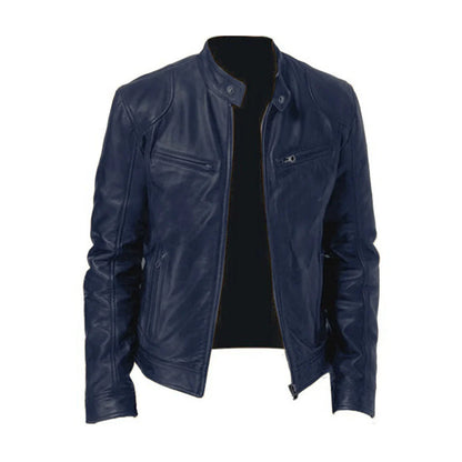 Stijn - Heren Biker Jack Leren Stijl met Ritssluiting en Opstaande Kraag