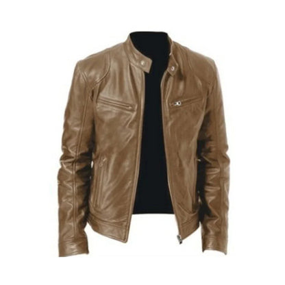 Stijn - Heren Biker Jack Leren Stijl met Ritssluiting en Opstaande Kraag