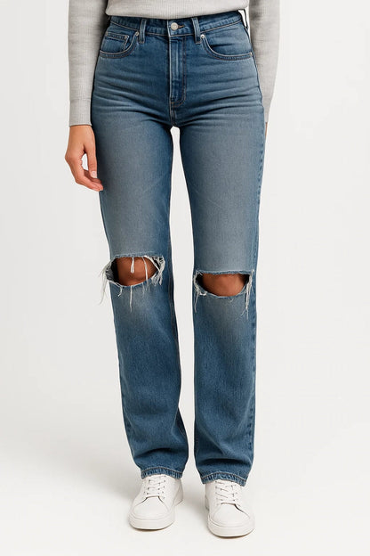 Straight Fit Jeans | Hoge Taille met Scheuren | Casual Comfort