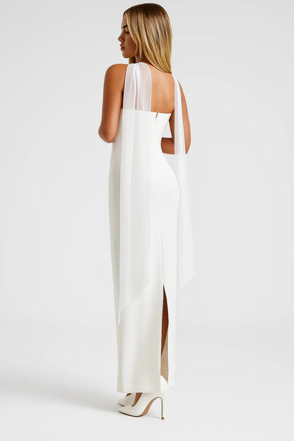 Strapless Avondjurk | Elegante Lange Snit met Sjaaldetail | Lichtgewicht en Ademend
