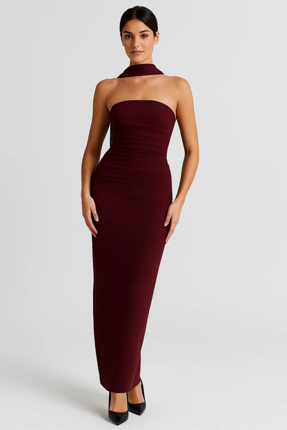 Strapless Avondjurk | Elegante Lange Snit met Sjaaldetail | Lichtgewicht en Ademend