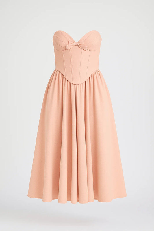 Midi Jurk Dames - Strapless Corset met Wijde Rok | Elegant