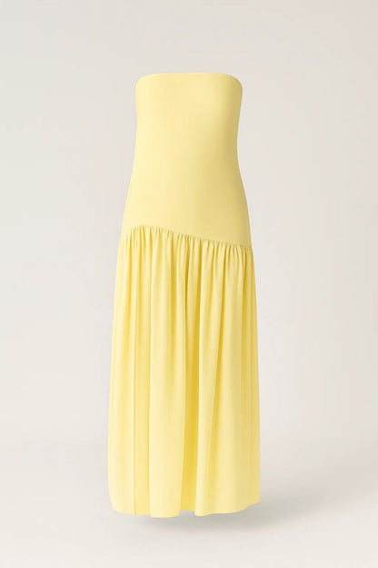 Strapless Maxi Jurk | Asymmetrisch Gerimpelde Rok | Lichtgewicht en Ademend