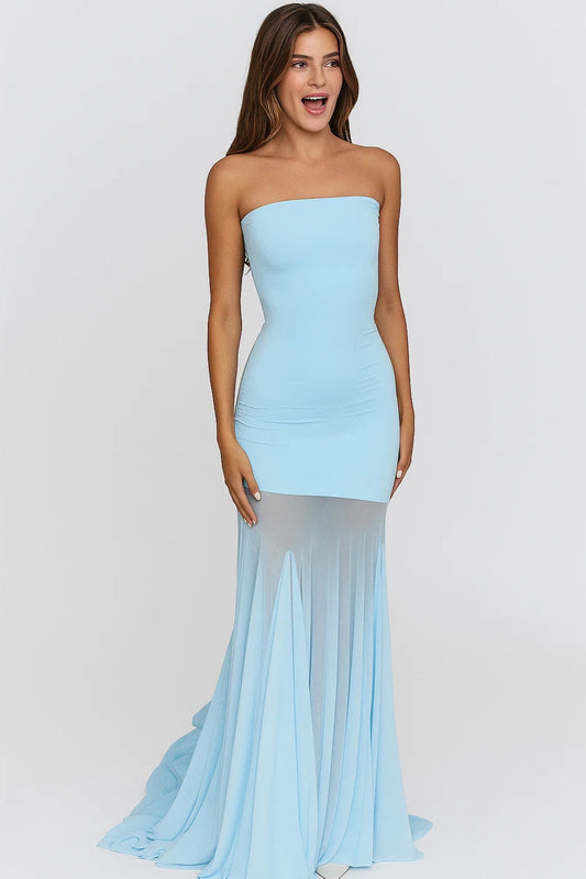 Strapless Maxi Jurk | Nauwsluitende Pasvorm met Transparante Rok | Elegant en Gedurfd