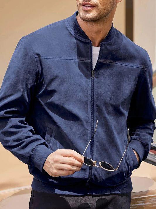 Sven - Heren Herfstjas Suède Stijl Bomber met Ritssluiting en Boord