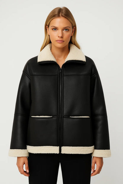 Teddy Bikerjack Dames | Rechte Snit met Rits | Warm en Trendy