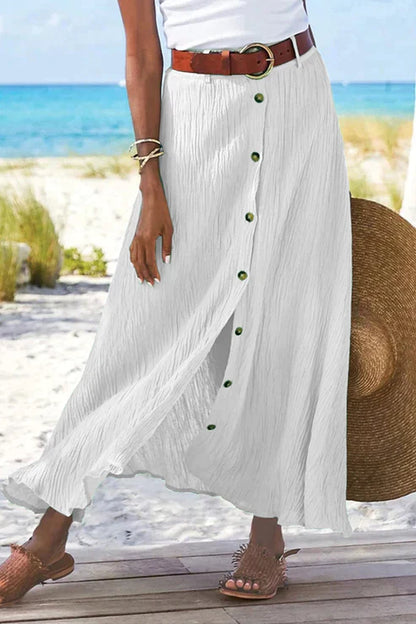Tess - Boho Linnen Rok Dames Maxi met Knoopsluiting en Wijde Zoom