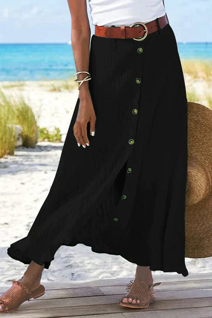 Tess - Boho Linnen Rok Dames Maxi met Knoopsluiting en Wijde Zoom