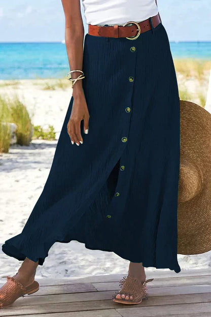 Tess - Boho Linnen Rok Dames Maxi met Knoopsluiting en Wijde Zoom