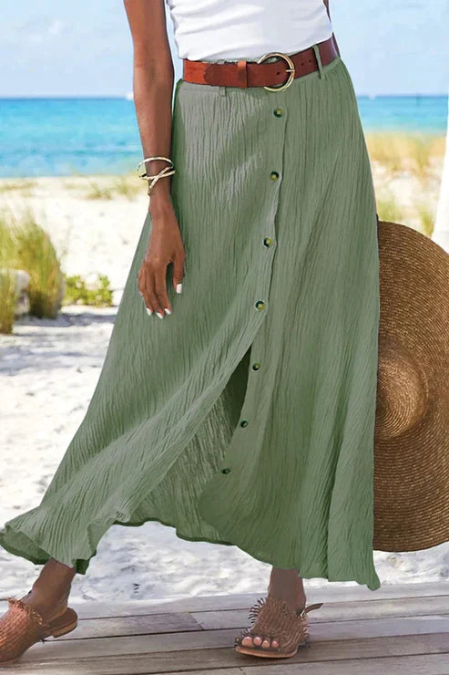 Tess - Boho Linnen Rok Dames Maxi met Knoopsluiting en Wijde Zoom