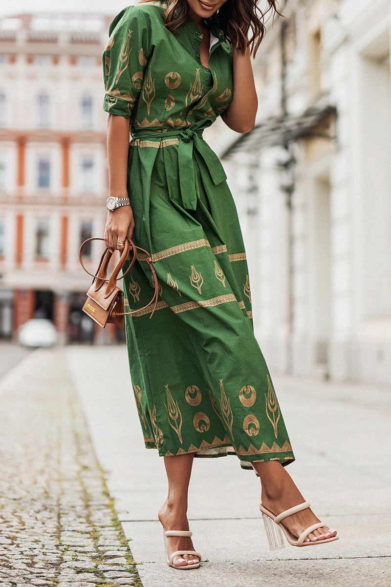 Tess - Boho Zomerjurk Dames Midi met Etnische Print en Strikceintuur
