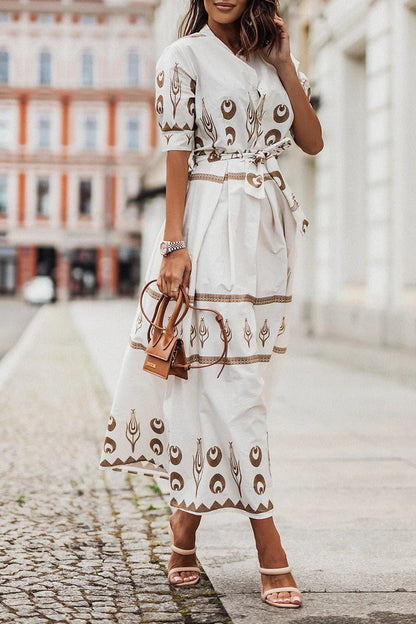 Tess - Boho Zomerjurk Dames Midi met Etnische Print en Strikceintuur