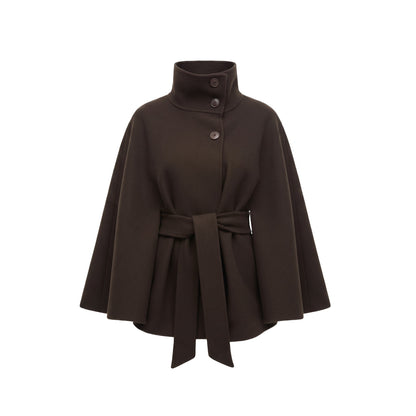 Tess - Cape dames kort en warm oversized met ceintuur en hoge kraag