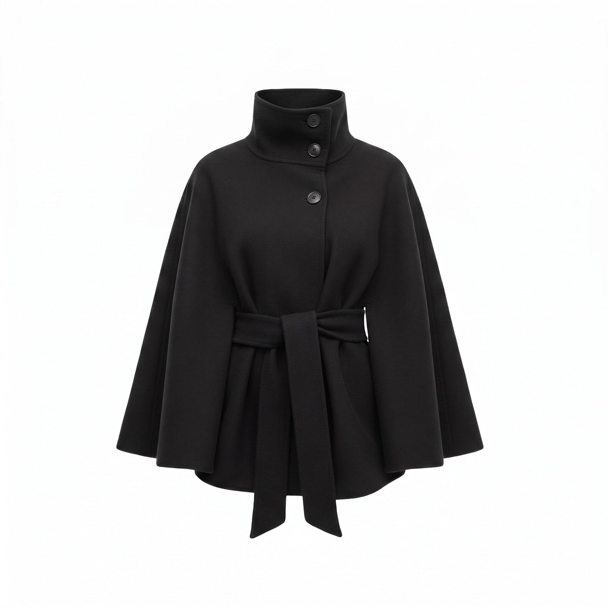 Tess - Cape dames kort en warm oversized met ceintuur en hoge kraag
