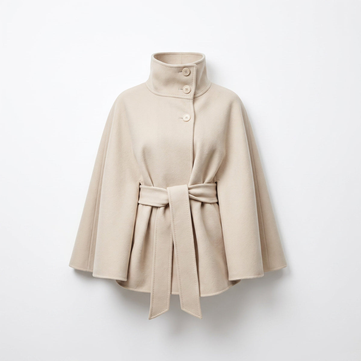 Tess - Cape dames kort en warm oversized met ceintuur en hoge kraag