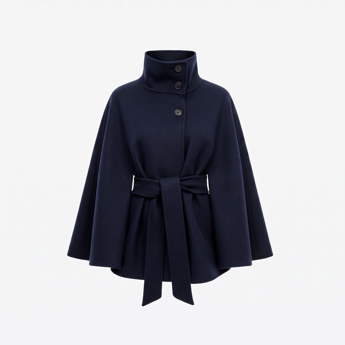 Tess - Cape dames kort en warm oversized met ceintuur en hoge kraag