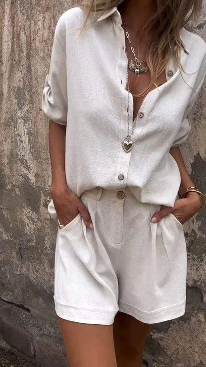 Tess - Casual Linnen Blouse Dames met Klassieke Kraag en Oprolbare Mouwen