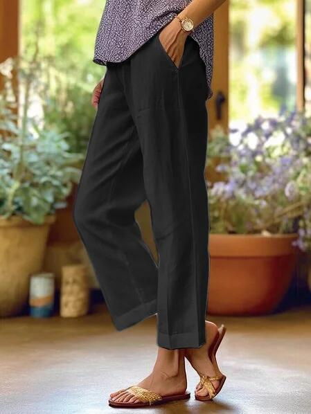 Tess - Casual Linnen Broek Dames met Elastische Taille en Zakken