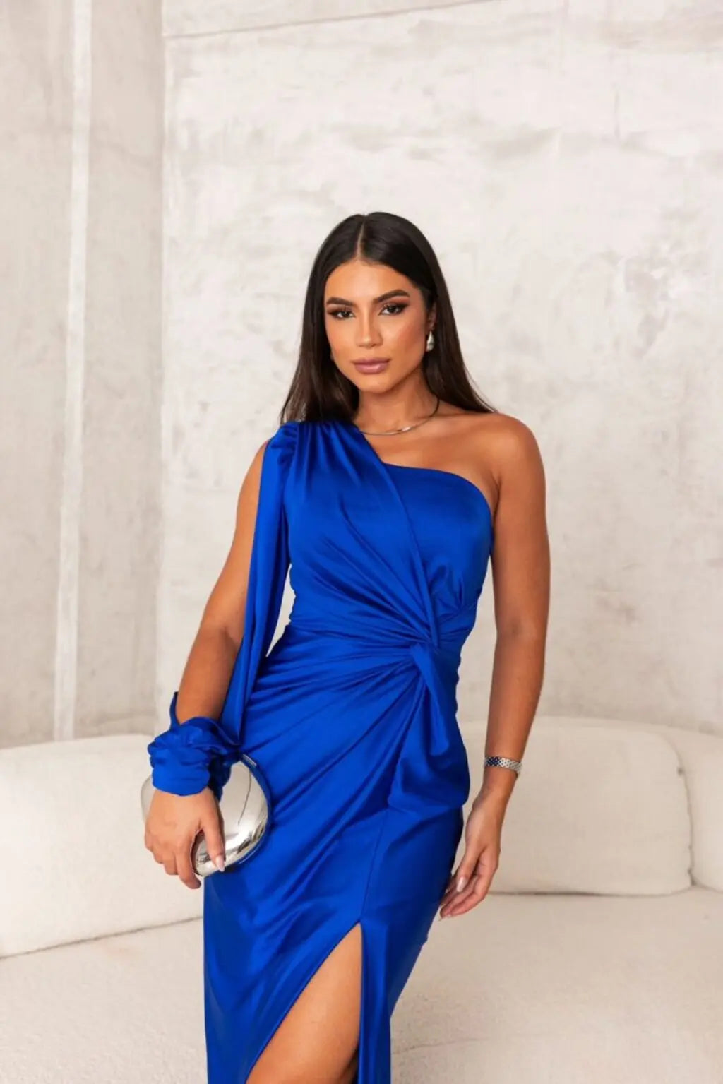 Tess - Chique Bruiloft Gastenjurk Dames One Shoulder met Hoge Split en Maxi Lengte