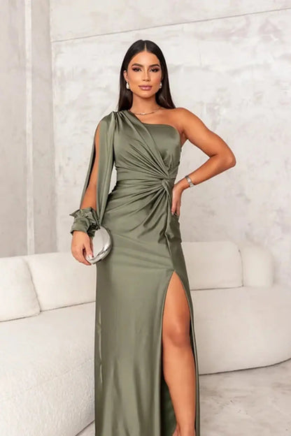 Tess - Chique Bruiloft Gastenjurk Dames One Shoulder met Hoge Split en Maxi Lengte