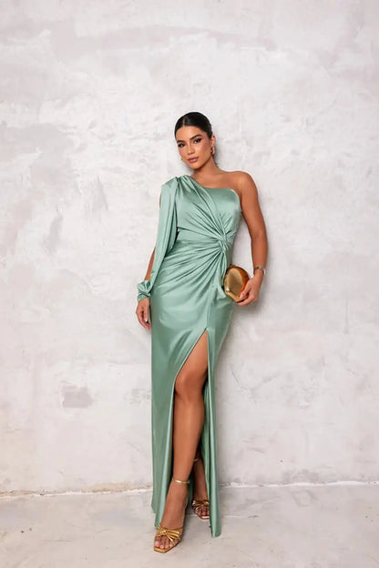 Tess - Chique Bruiloft Gastenjurk Dames One Shoulder met Hoge Split en Maxi Lengte