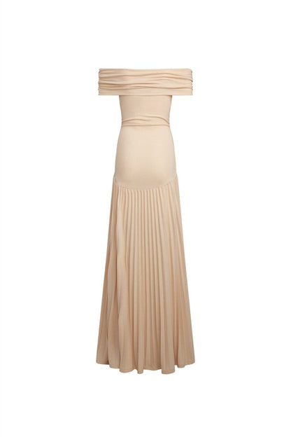 Tess - Chique Bruiloft Gastenjurk Dames met Off-shoulder en Geplooide Maxi Rok