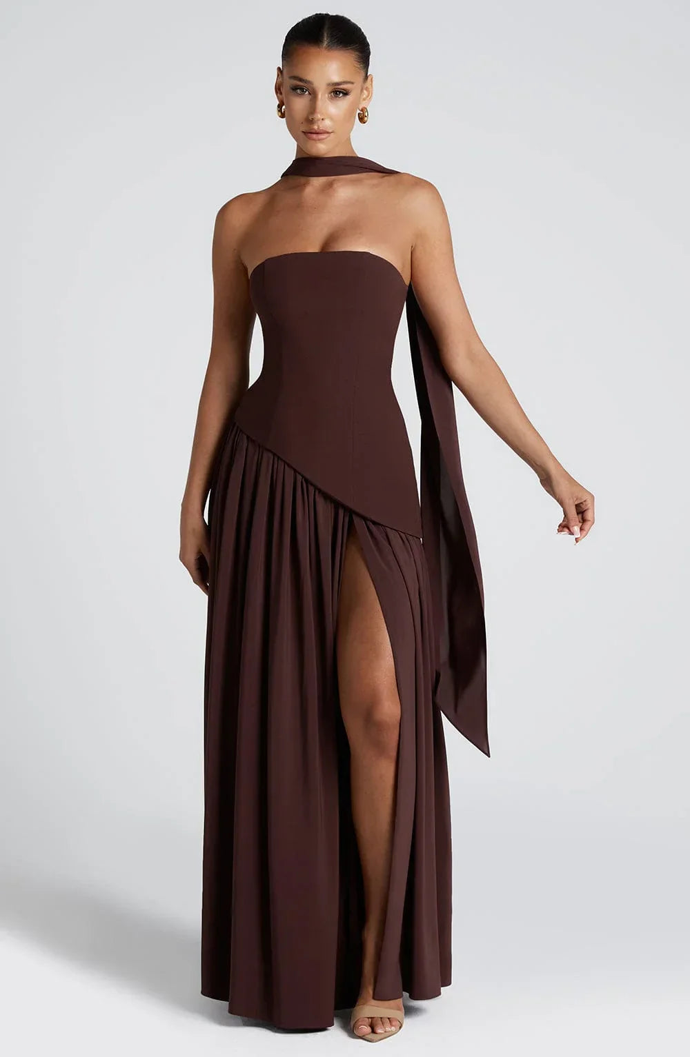 Tess - Chique Bruiloft Gastenjurk Dames met Strapless Corsage en Hoge Split