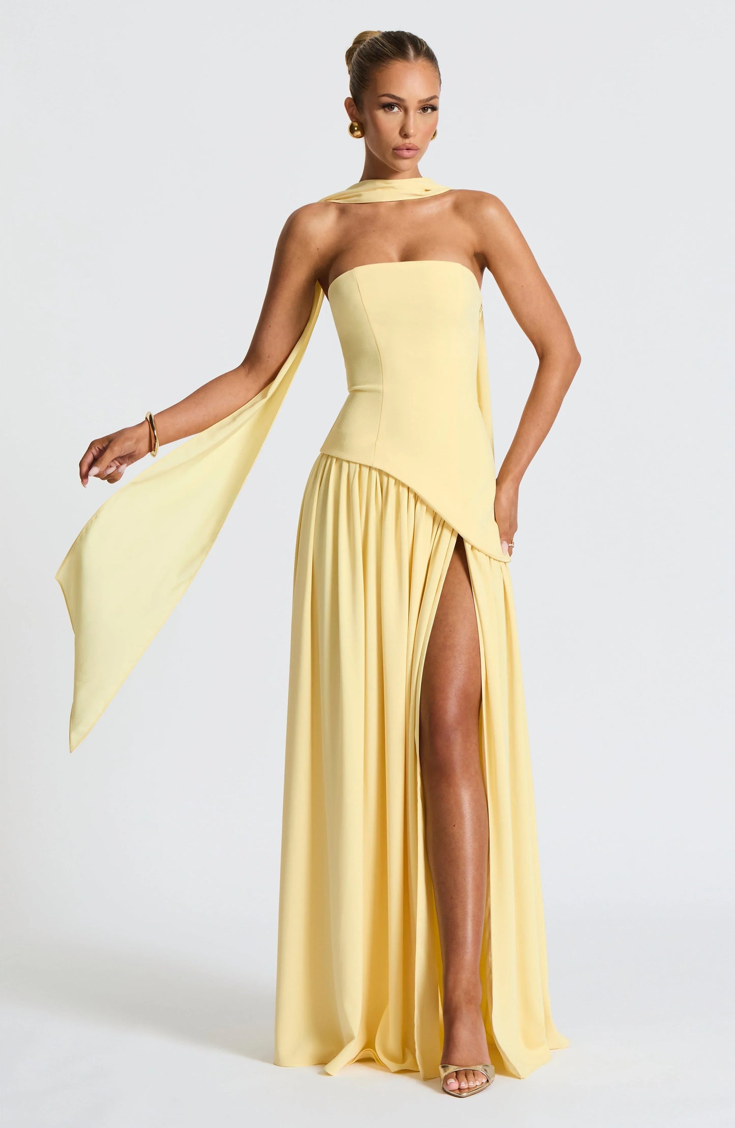 Tess - Chique Bruiloft Gastenjurk Dames met Strapless Corsage en Hoge Split