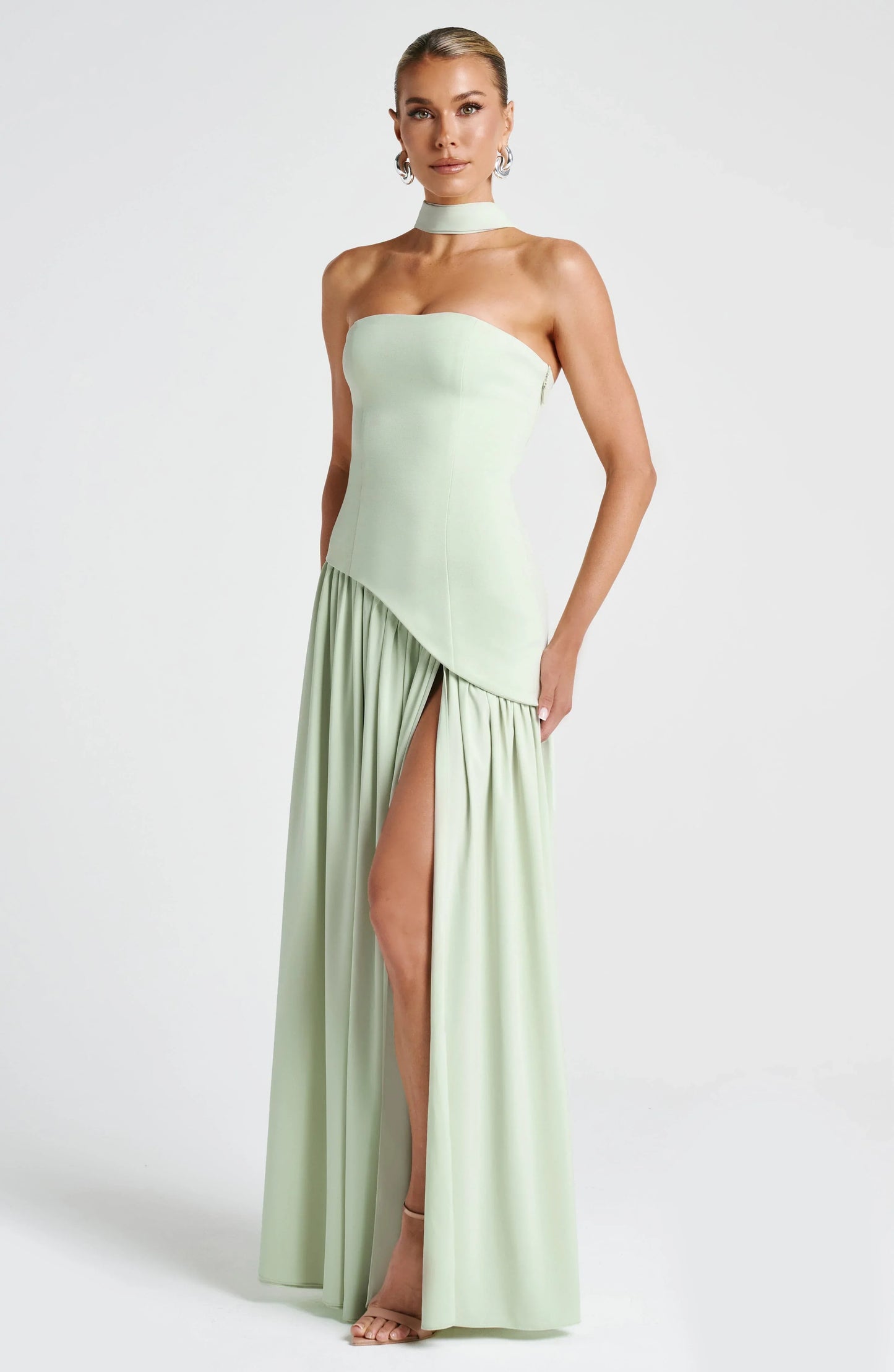 Tess - Chique Bruiloft Gastenjurk Dames met Strapless Corsage en Hoge Split