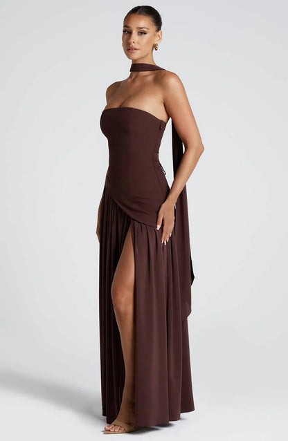 Tess - Chique Bruiloft Gastenjurk Dames met Strapless Corsage en Hoge Split