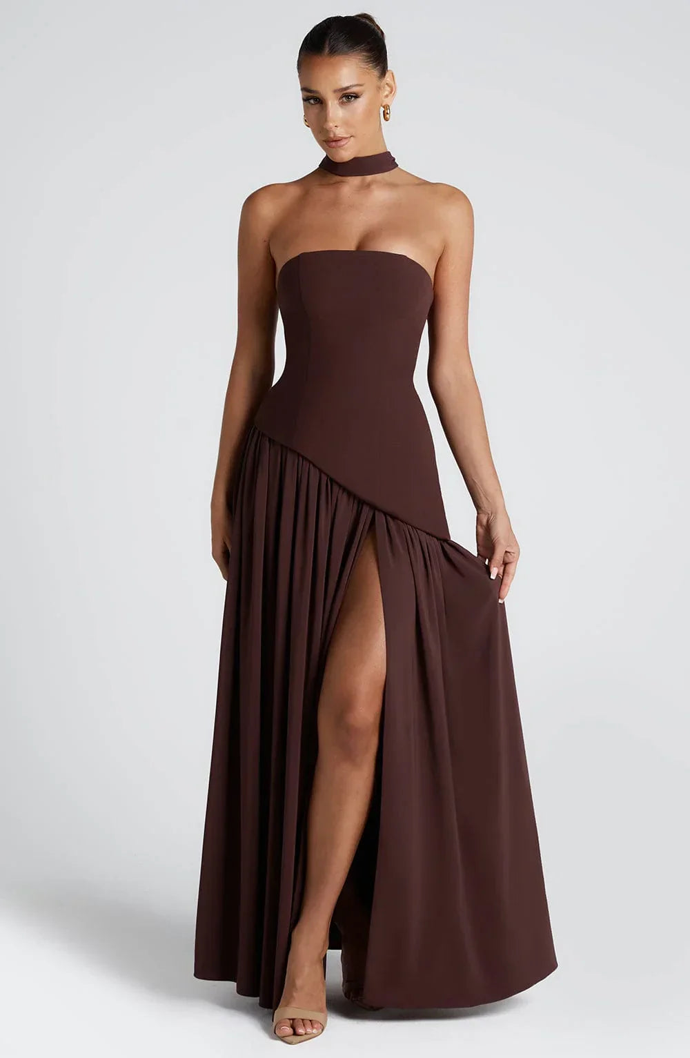 Tess - Chique Bruiloft Gastenjurk Dames met Strapless Corsage en Hoge Split