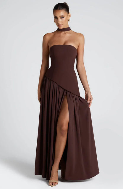 Tess - Chique Bruiloft Gastenjurk Dames met Strapless Corsage en Hoge Split