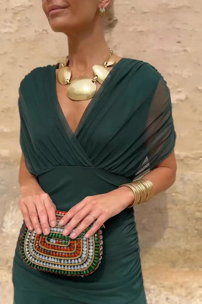 Tess - Elegante Bruiloft Gastenjurk Dames met Diepe V-hals en Vloeiende Maxi-rok