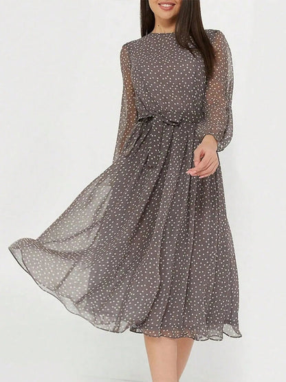 Tess - Elegante Bruiloft Gastenjurk Dames met Hoge Hals en Stippelprint