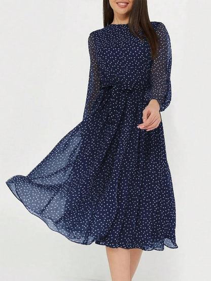 Tess - Elegante Bruiloft Gastenjurk Dames met Hoge Hals en Stippelprint