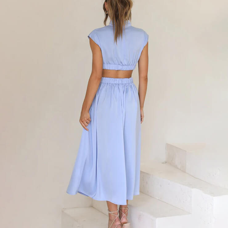 Tess - Feestelijke Bruiloft Gastenjurk Dames met Cut-outs en Geplooide Rok