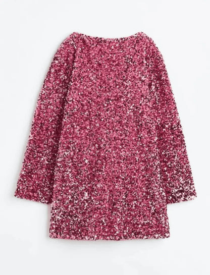 Tess - Kerstjurk dames mini oversized met glitter en ronde hals