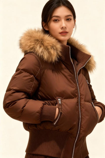 Tess - Puffer winterjas dames kort en warm gevoerd met capuchon