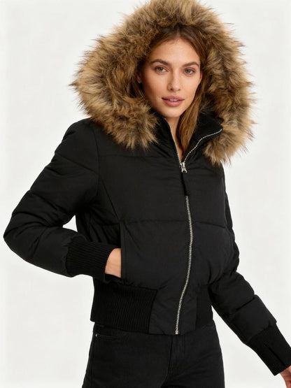Tess - Puffer winterjas dames kort en warm gevoerd met capuchon